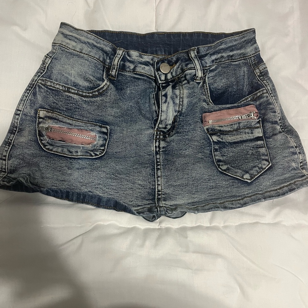 Denim Shorts with Pink Accents